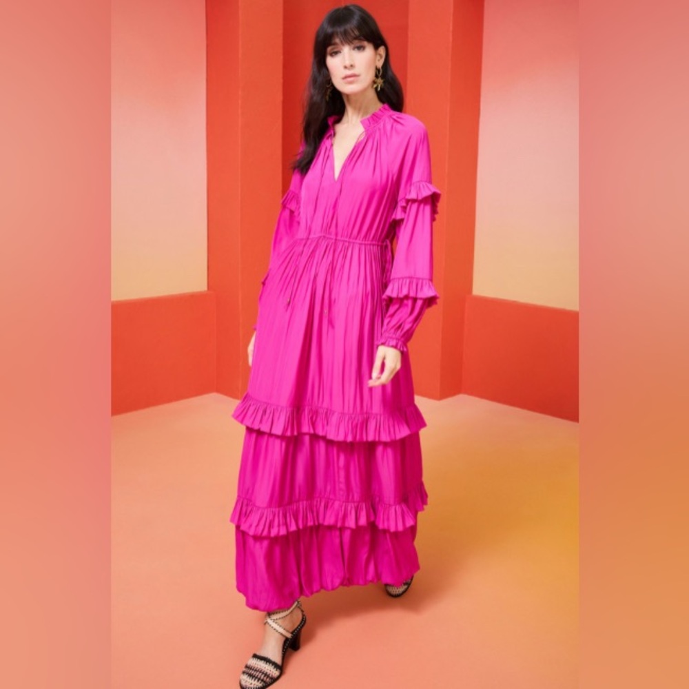 Marie Oliver Cove Maxi Dress with Ruffles in Raspberry. Perfect party dress!